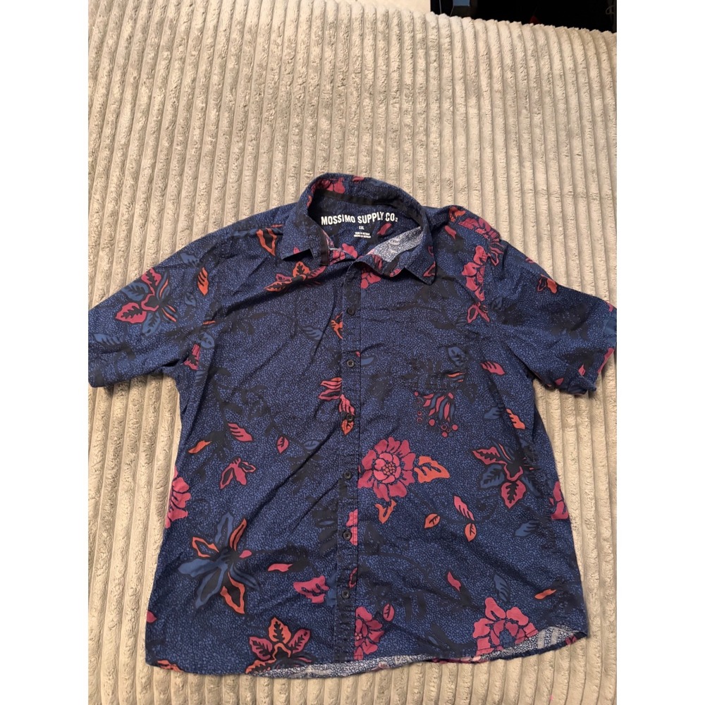 Mossimo Supply Co Mens XXL Blue Floral Tropical Short Sleeve Button Down Shirt